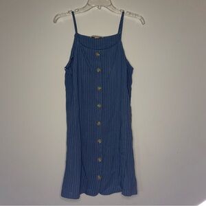 Blue Pin Striped Button-Down Linen Blend Dress NWOT